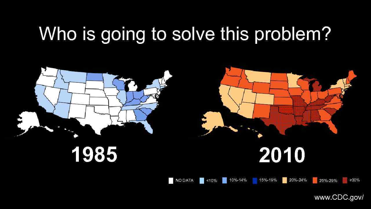 Who is going to solve this problem? 1985 2010 NO DATA <10% 10%-14% 15%-19%