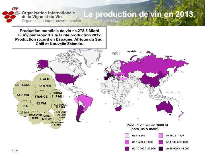 La production de vin en 2013 