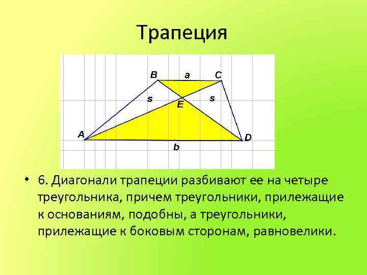 Диагонали треугольной трапеции. Диагонали трапеции равновеликие треугольники. Свойства площади трапеции. Теорема о диагоналях трапеции. Треугольники образованные диагоналями трапеции.