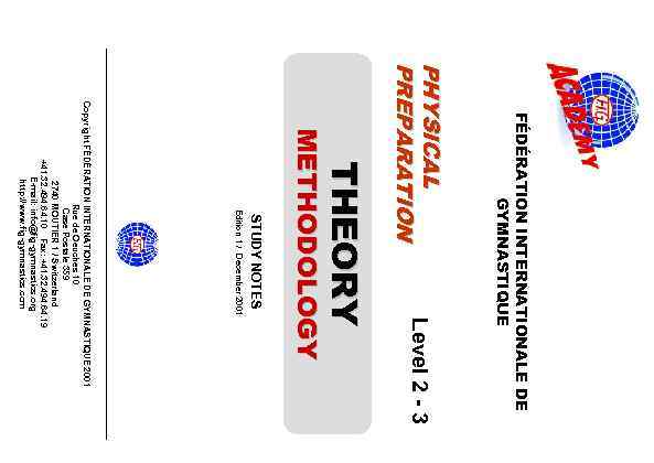 Page 001 Level 2 - 3 FÉDÉRATION INTERNATIONALE DE GYMNASTIQUE PHYSICAL PREPARATION THEORY METHODOLOGY