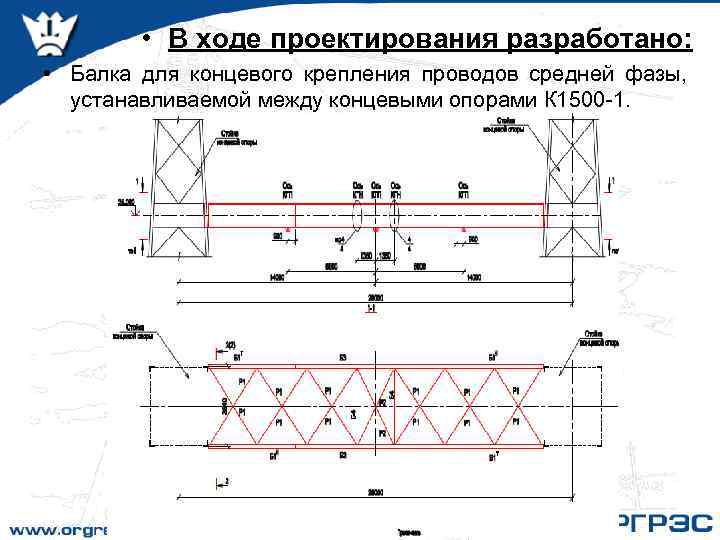  • В ходе проектирования разработано: • Балка для концевого крепления проводов средней фазы,