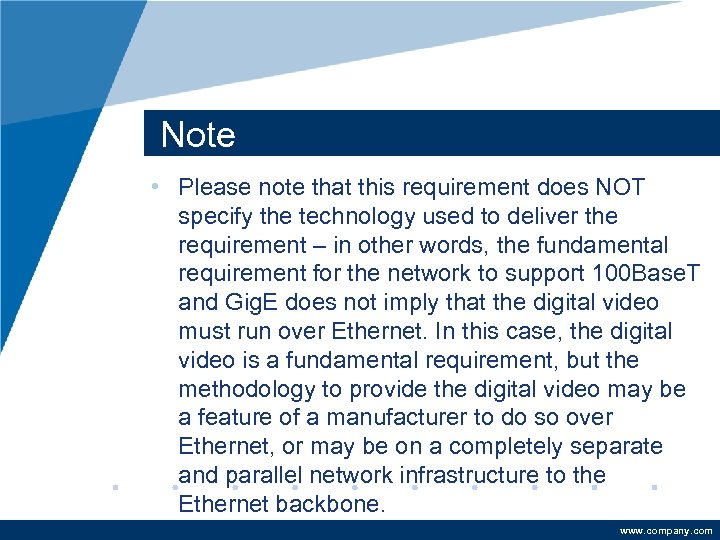 Note • Please note that this requirement does NOT specify the technology used to