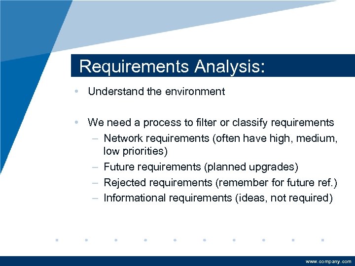 Requirements Analysis: • Understand the environment • We need a process to filter or