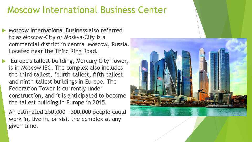 Moscow International Business Center Moscow International Business also referred to as Moscow-City or Moskva-City