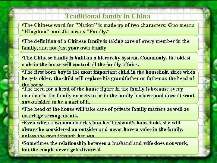 Traditional family in China • The Chinese word for "Nation" is made up of