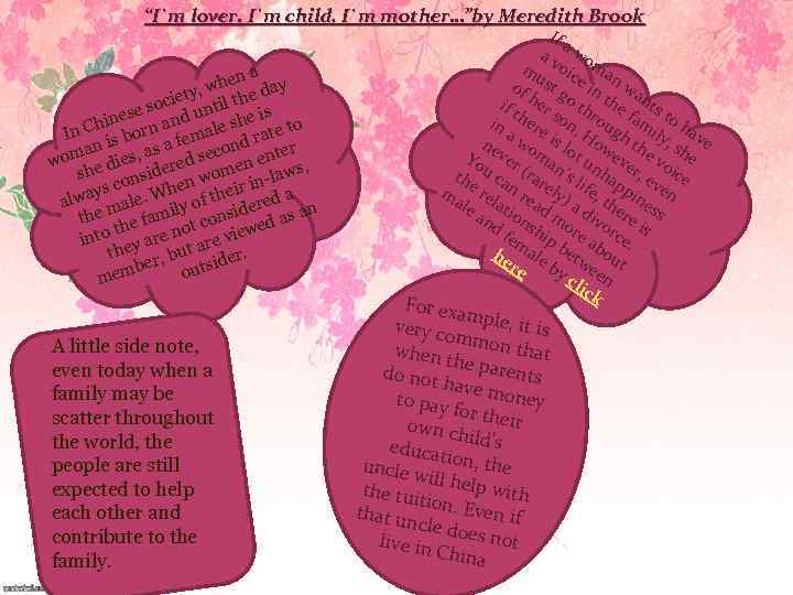 “I`m lover. I`m child, I`m mother…”by Meredith Brook a hen day ty, w e