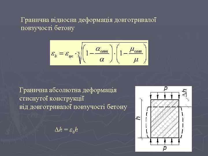 Гранична відносна деформація довготривалої повзучості бетону Гранична абсолютна деформація стиснутої конструкції від довготривалої повзучості