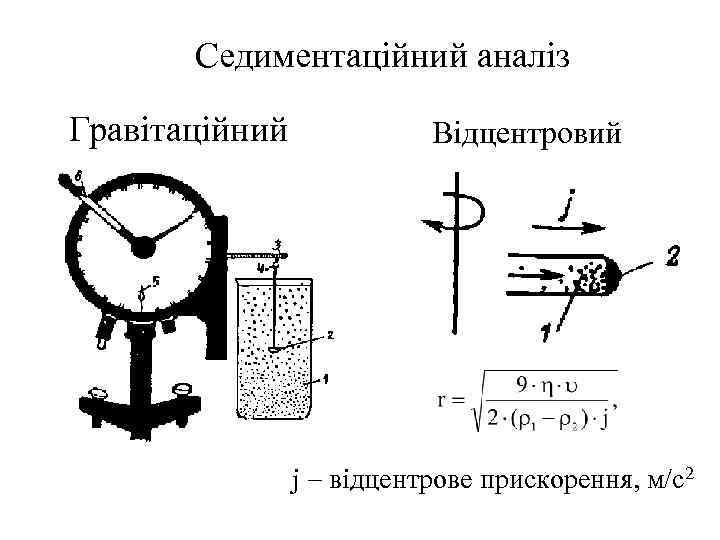 Седиментаційний аналіз Гравітаційний Відцентровий j відцентрове прискорення, м/с2 