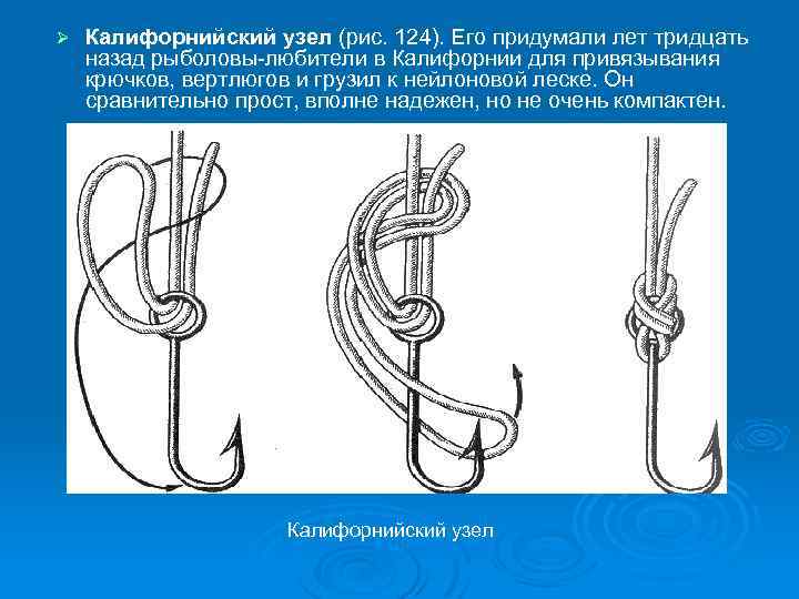 Ø Калифорнийский узел (рис. 124). Его придумали лет тридцать назад рыболовы-любители в Калифорнии для