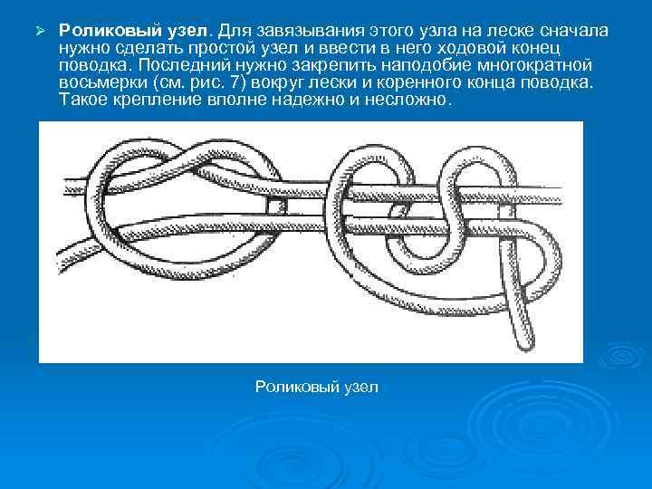 Ø Роликовый узел. Для завязывания этого узла на леске сначала нужно сделать простой узел