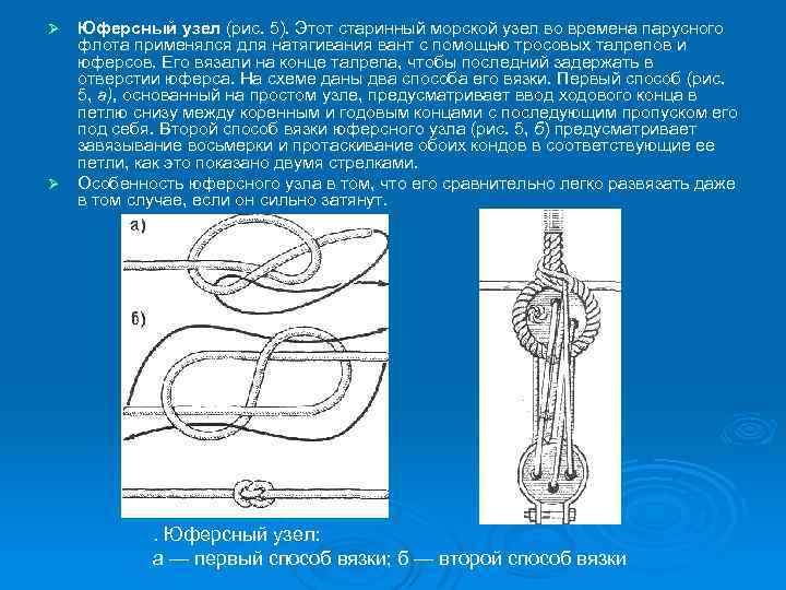 Юферсный узел (рис. 5). Этот старинный морской узел во времена парусного флота применялся для