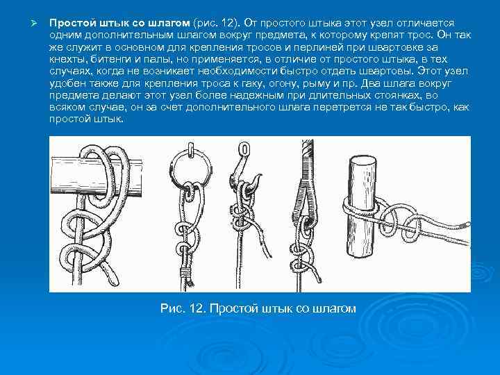 Ø Простой штык со шлагом (рис. 12). От простого штыка этот узел отличается одним