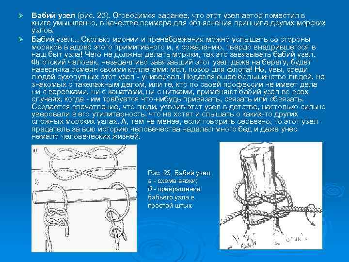 Бабий узел (рис. 23). Оговоримся заранее, что этот узел автор поместил в книге умышленно,