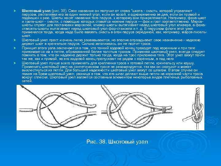 Ø Ø Шкотовый узел (рис. 38). Свое название он получил от слова 