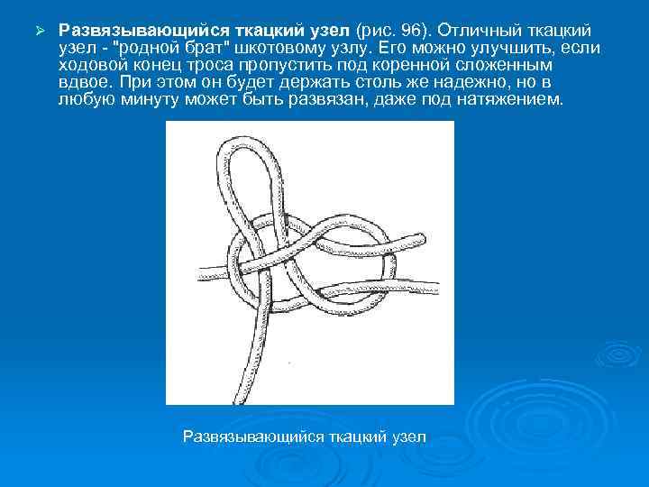 Ø Развязывающийся ткацкий узел (рис. 96). Отличный ткацкий узел - 