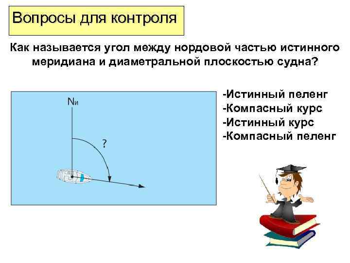 Вопросы для контроля Как называется угол между нордовой частью истинного меридиана и диаметральной плоскостью