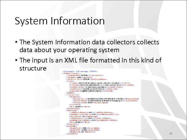 System Information • The System Information data collectors collects data about your operating system