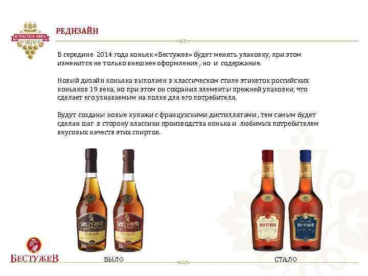 РЕДИЗАЙН В середине 2014 года коньяк «Бестужев» будет менять упаковку, при этом изменится не