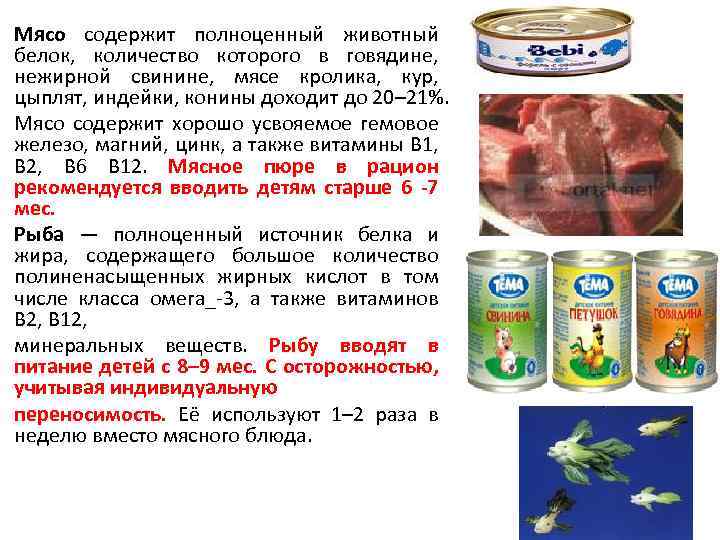 Мясо содержит полноценный животный белок, количество которого в говядине, нежирной свинине, мясе кролика, кур,