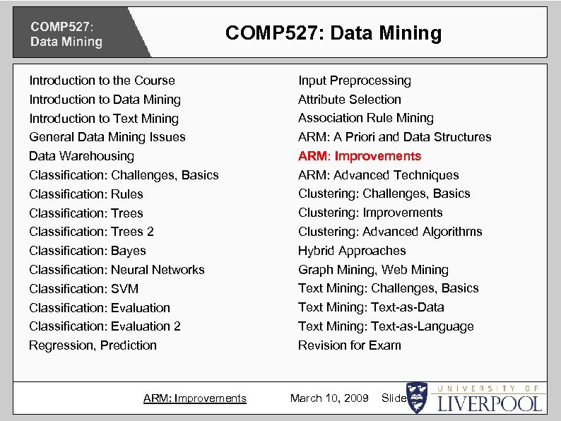 COMP 527: Data Mining Introduction to the Course Introduction to Data Mining Introduction to