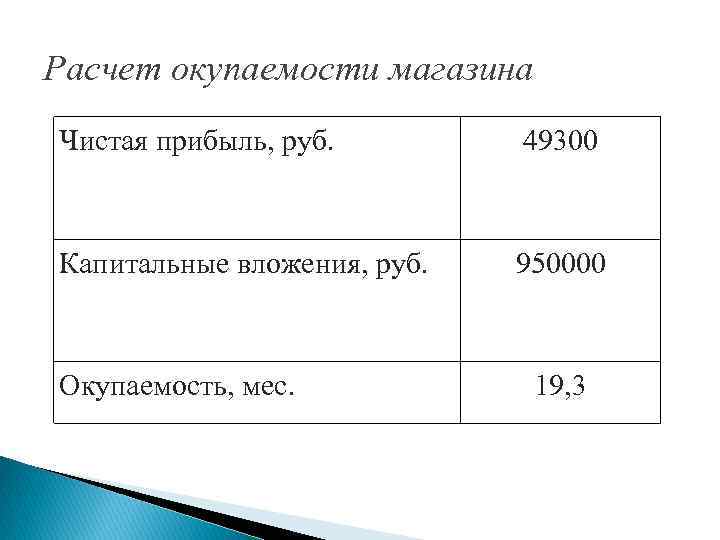 Срок окупаемости бизнес план