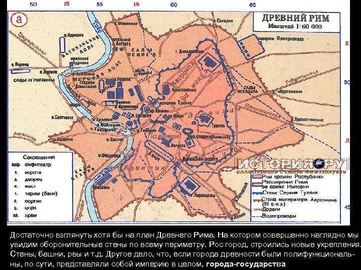 Достаточно взглянуть хотя бы на план Древнего Рима. На котором совершенно наглядно мы увидим