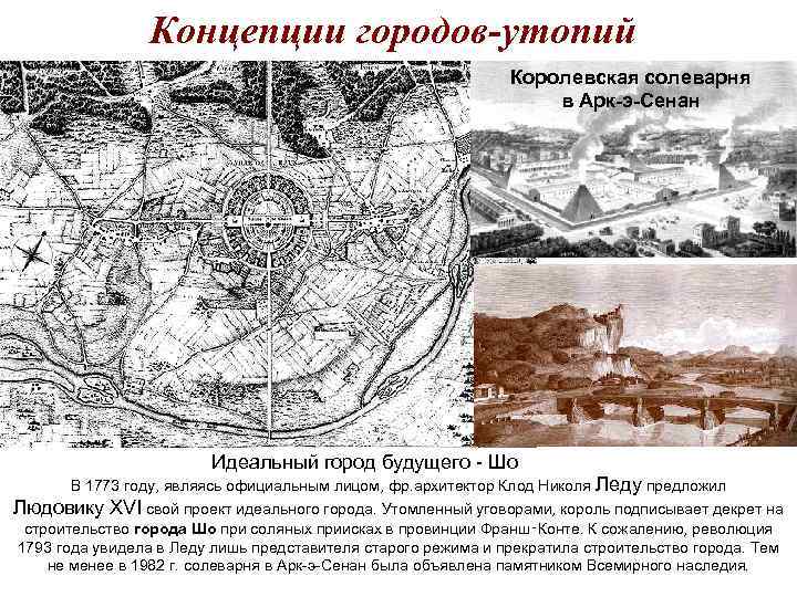 Концепции городов-утопий Королевская солеварня в Арк-э-Сенан Идеальный город будущего - Шо В 1773 году,