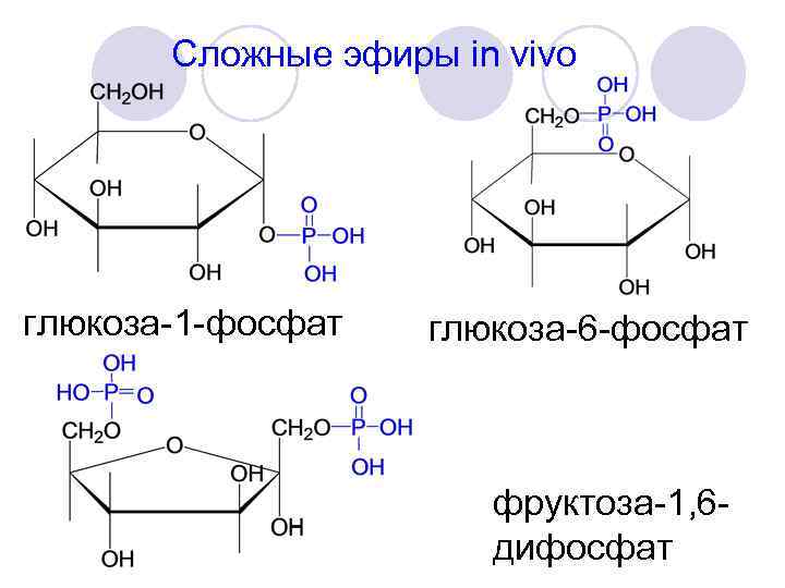 Сложные эфиры in vivo глюкоза-1 -фосфат глюкоза-6 -фосфат фруктоза-1, 6 дифосфат 