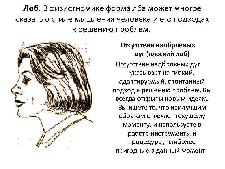 Лоб. В физиогномике форма лба может многое сказать о стиле мышления человека и его