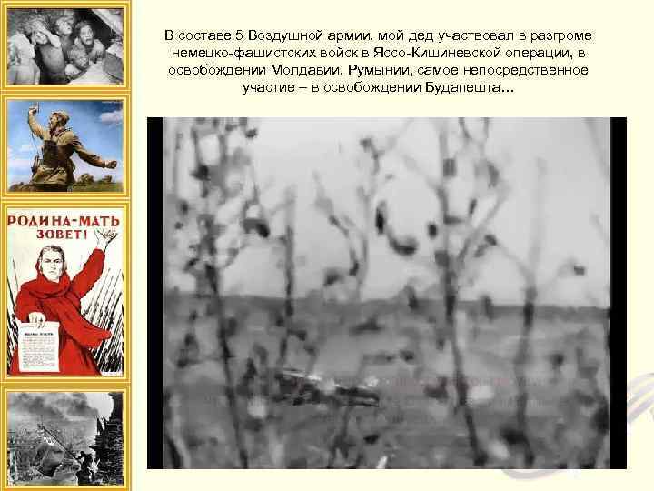 В составе 5 Воздушной армии, мой дед участвовал в разгроме немецко-фашистских войск в Яссо-Кишиневской