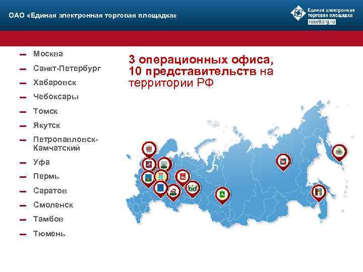 ОАО «Единая электронная торговая площадка» ▬ Москва ▬ Санкт-Петербург ▬ Хабаровск ▬ Чебоксары ▬