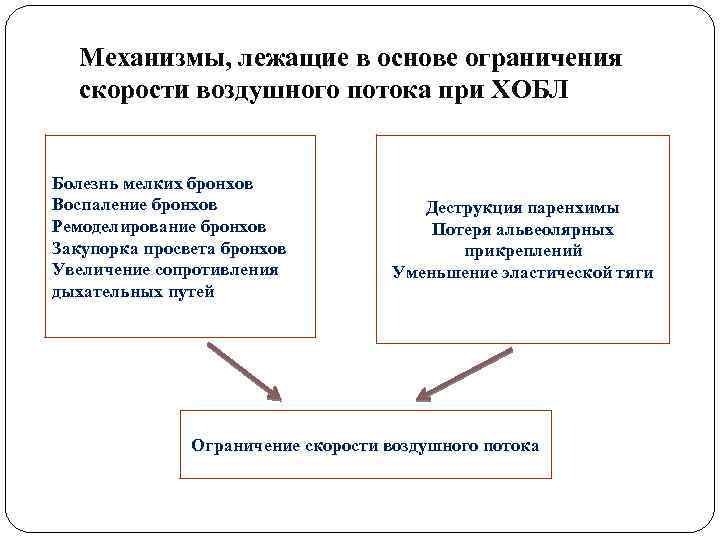 Механизмы, лежащие в основе ограничения скорости воздушного потока при ХОБЛ Болезнь мелких бронхов Воспаление