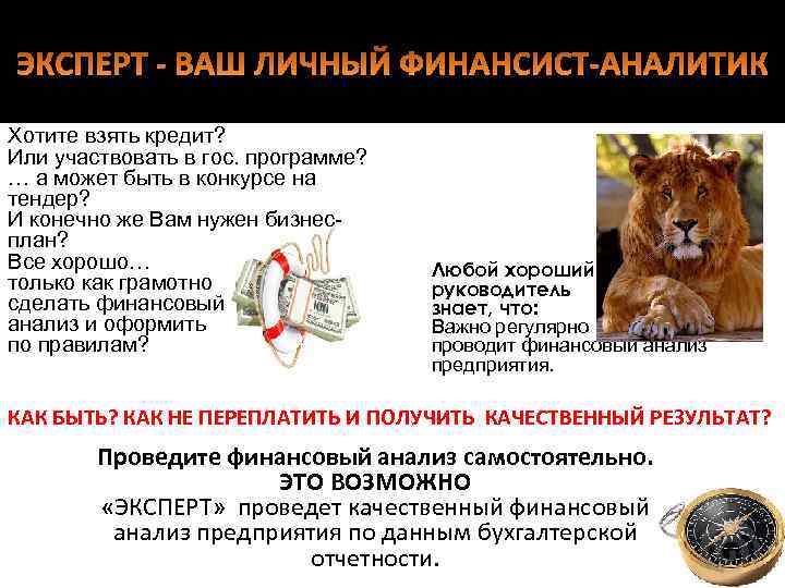 ЭКСПЕРТ - ВАШ ЛИЧНЫЙ ФИНАНСИСТ-АНАЛИТИК Хотите взять кредит? Или участвовать в гос. программе? …