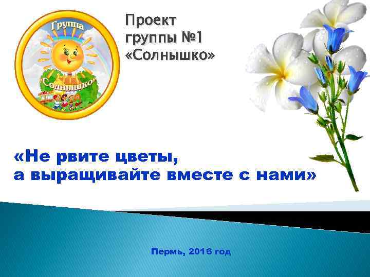 Проект группы № 1 «Солнышко» «Не рвите цветы, а выращивайте вместе с нами» Пермь,