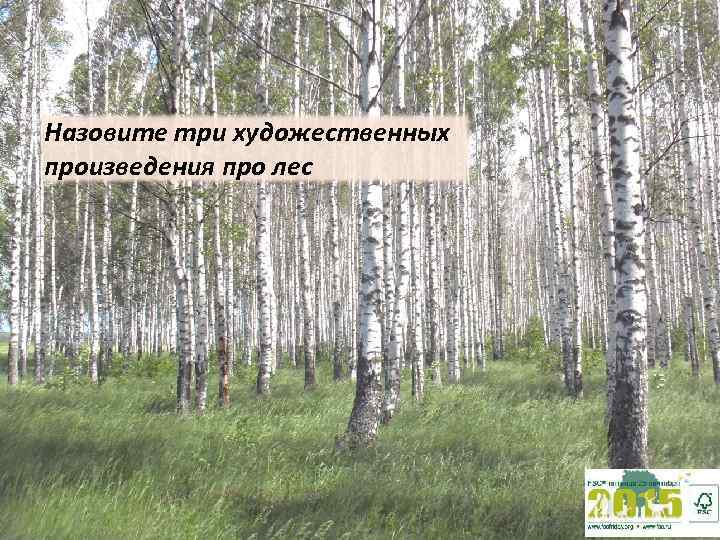 Назовите три художественных произведения про лес 