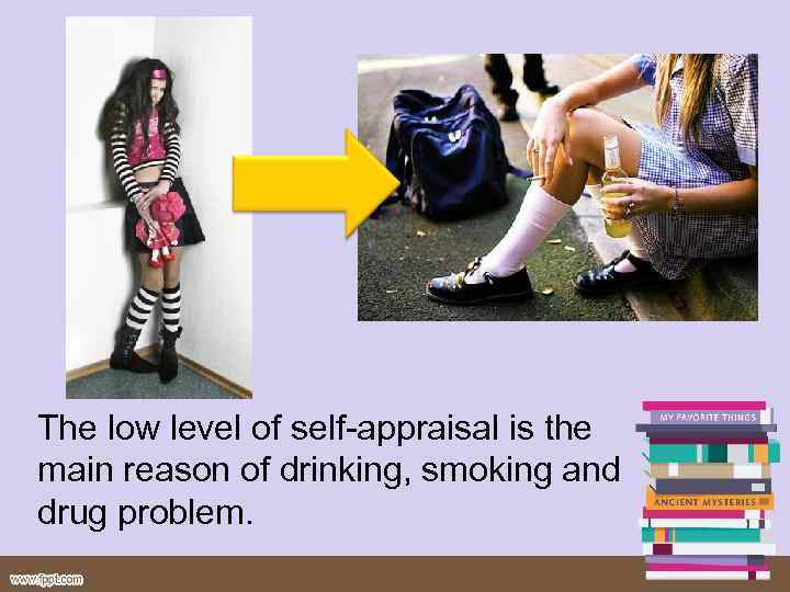 The low level of self-appraisal is the main reason of drinking, smoking and drug