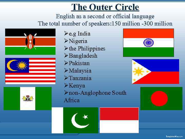 The Outer Circle English as a second or official language The total number of