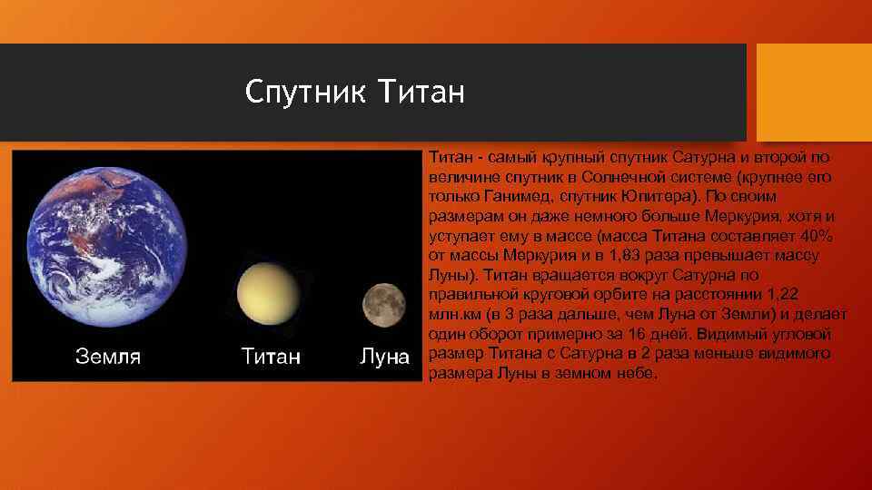 Спутник Титан - самый крупный спутник Сатурна и второй по величине спутник в Солнечной