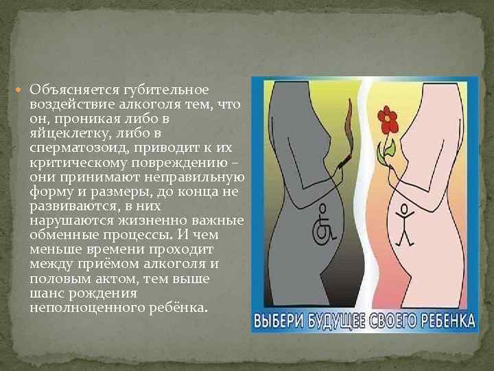  Объясняется губительное воздействие алкоголя тем, что он, проникая либо в яйцеклетку, либо в