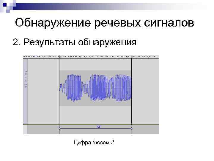 Обнаружение речевых сигналов 2. Результаты обнаружения Цифра “восемь” 