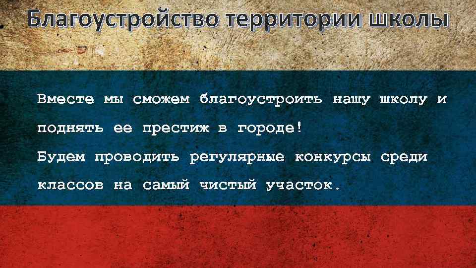 Благоустройство территории школы Вместе мы сможем благоустроить нашу школу и поднять ее престиж в