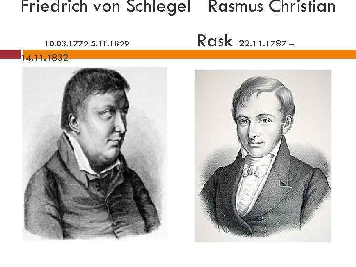 Friedrich von Schlegel Rasmus Christian 10. 03. 1772 -5. 11. 1829 14. 11. 1832