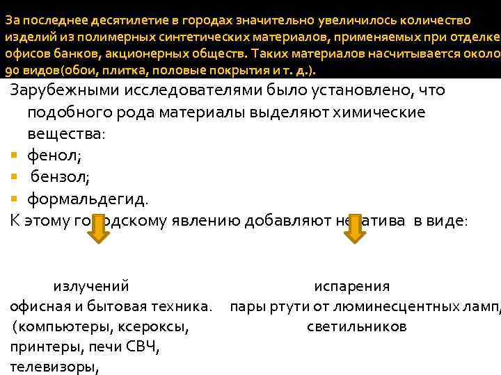 За последнее десятилетие в городах значительно увеличилось количество изделий из полимерных синтетических материалов, применяемых