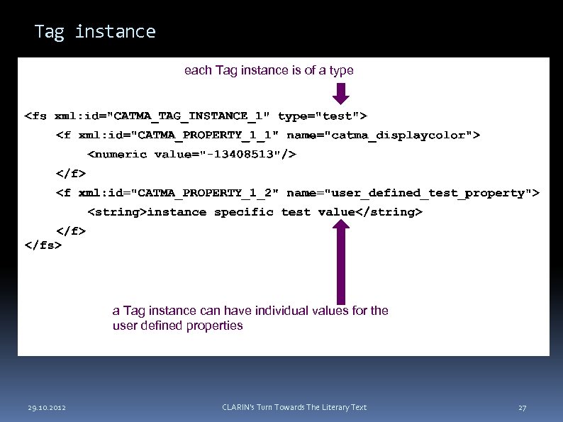 Tag instance each Tag instance is of a type a Tag instance can have