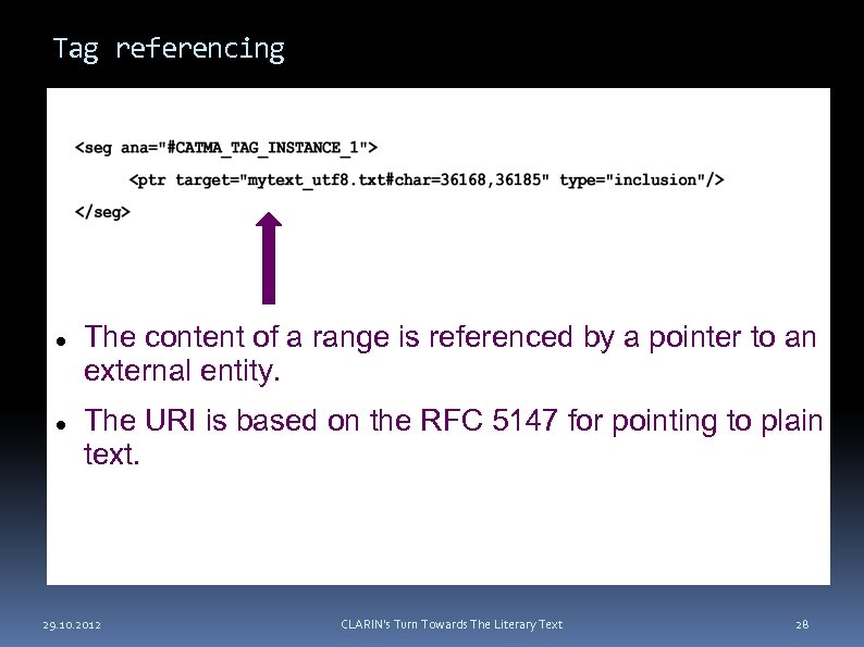 Tag referencing The content of a range is referenced by a pointer to an