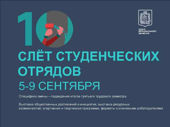 СЛЁТ СТУДЕНЧЕСКИХ ОТРЯДОВ 5 -9 СЕНТЯБРЯ Специфика смены – подведение итогов третьего трудового семестра.