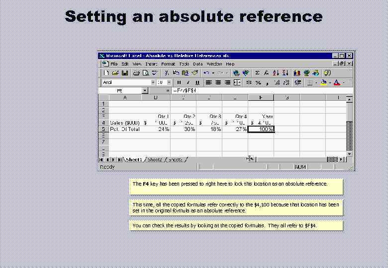 Setting an absolute reference The F 4 key has been pressed to right here