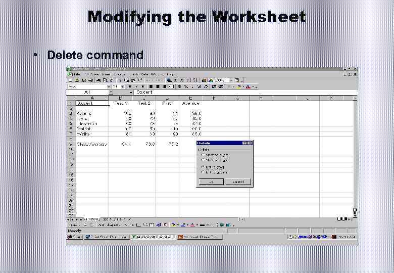 Modifying the Worksheet • Delete command 