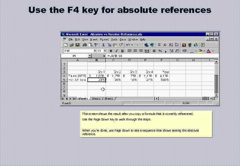 Use the F 4 key for absolute references This screen shows the result after
