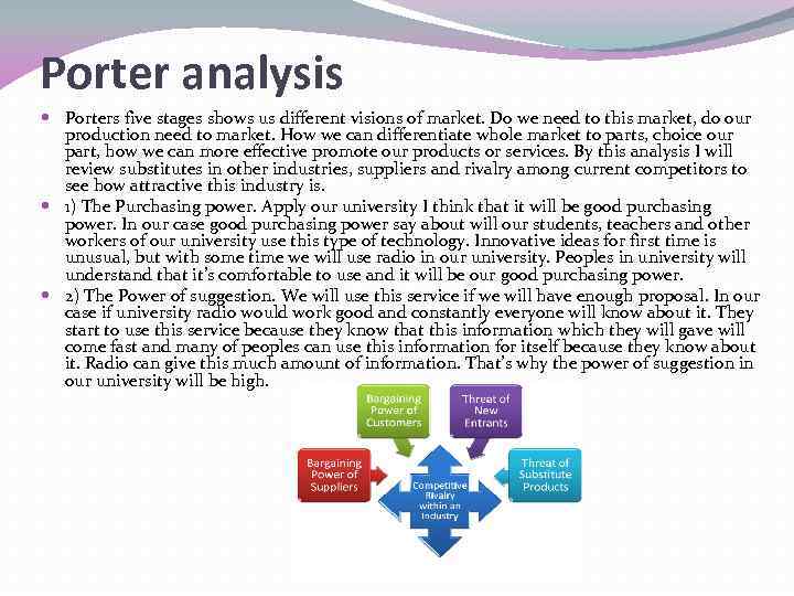 Porter analysis Porters five stages shows us different visions of market. Do we need